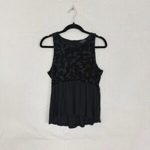 Lucky Brand Womens Black Burnout Velvet Floral Peplum Button Back Tank Top Small